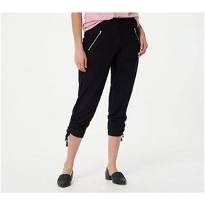 Susan Graver Weekend Crop Pants with Ruching Detail Petite XL PXL Black A398049